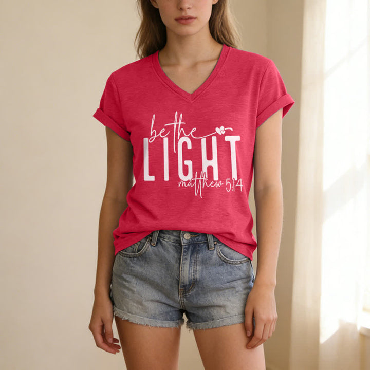 Christianartworkshop Women's Be The Light Faith Print V-Neck T-shirt - image 1