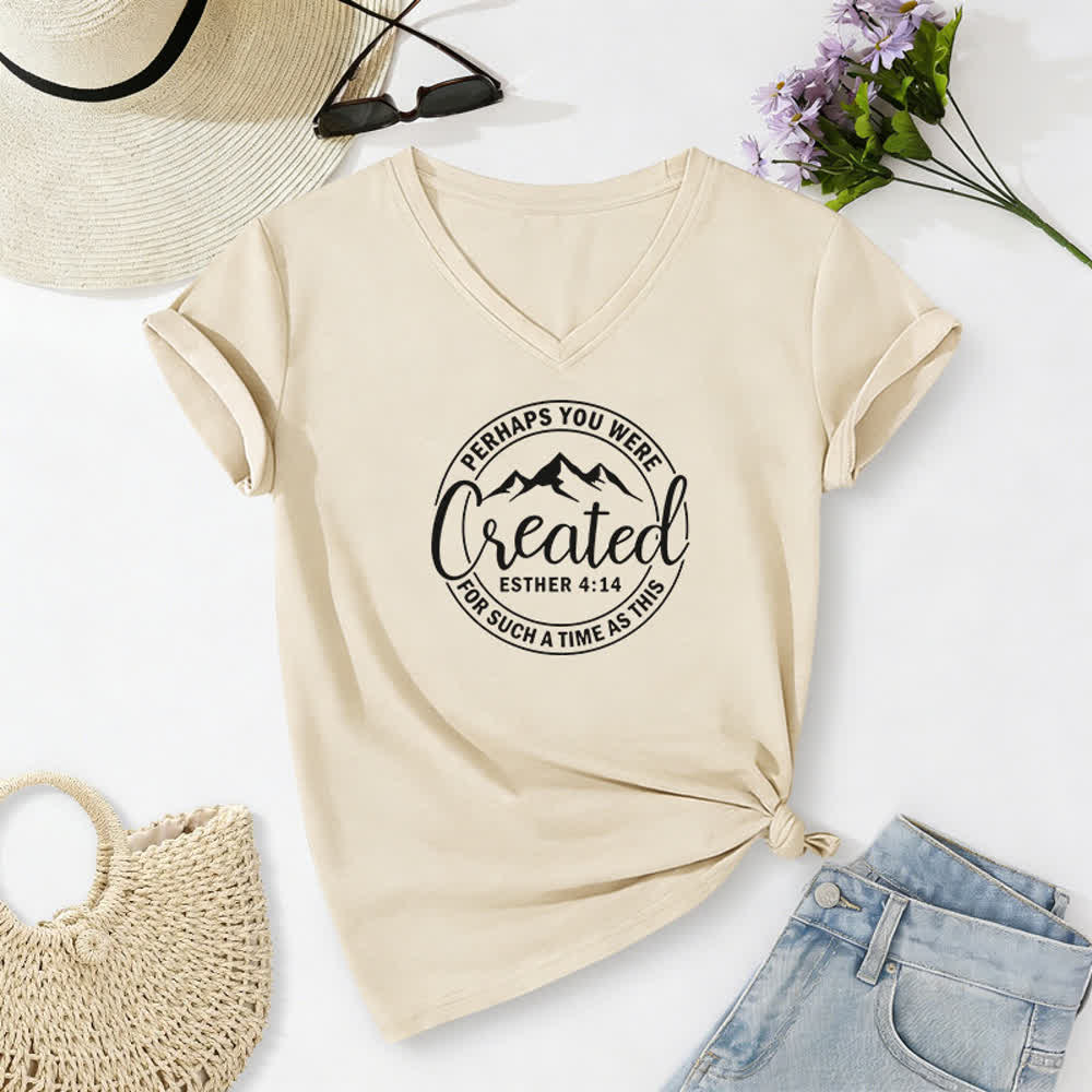 Christianartworkshop Women's Perhaps You Were Created Print V-Neck T-shirt - Beige - 2XL - image 8