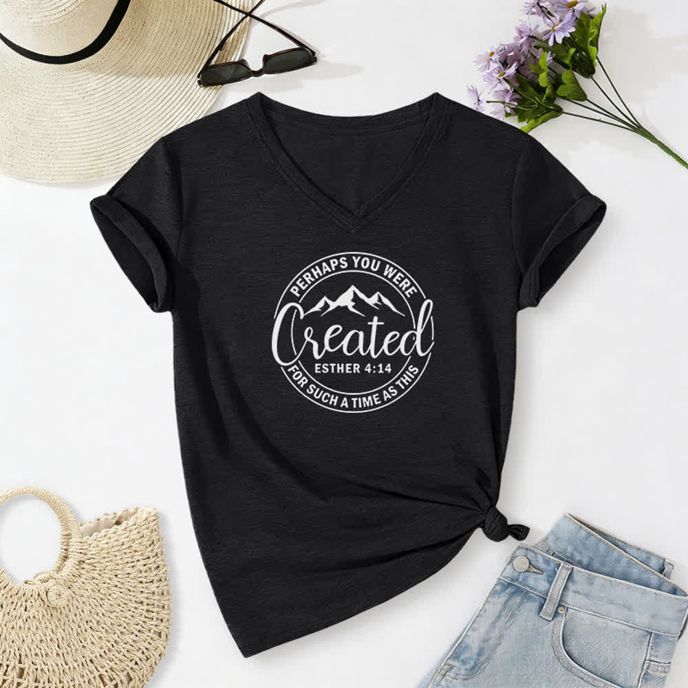 Christianartworkshop Women's Perhaps You Were Created Print V-Neck T-shirt - Black - 2XL - image 2