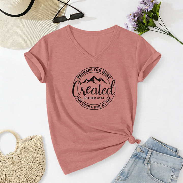 Christianartworkshop Women's Perhaps You Were Created Print V-Neck T-shirt - Light Pink - 2XL - image 18