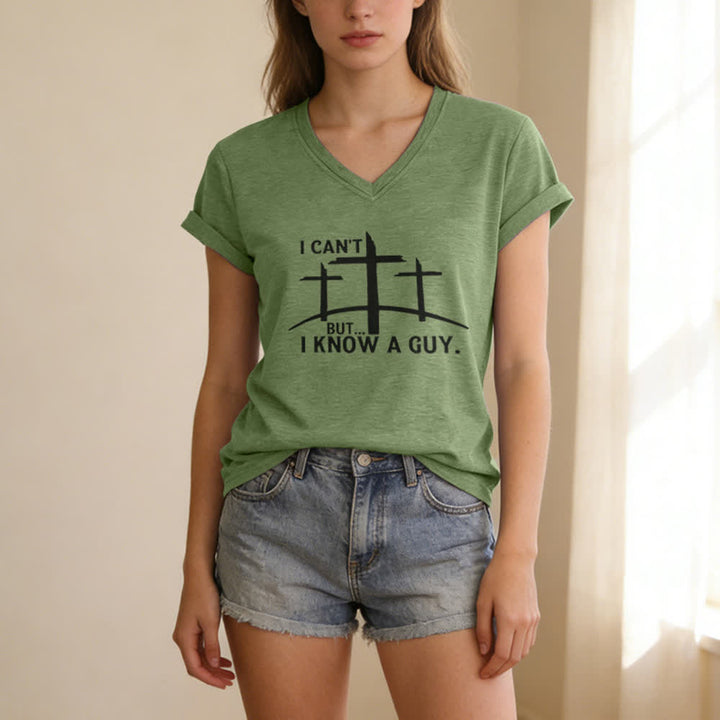 Christianartworkshop I Can't But I Know A Guy Print V-Neck T-shirt - image 11