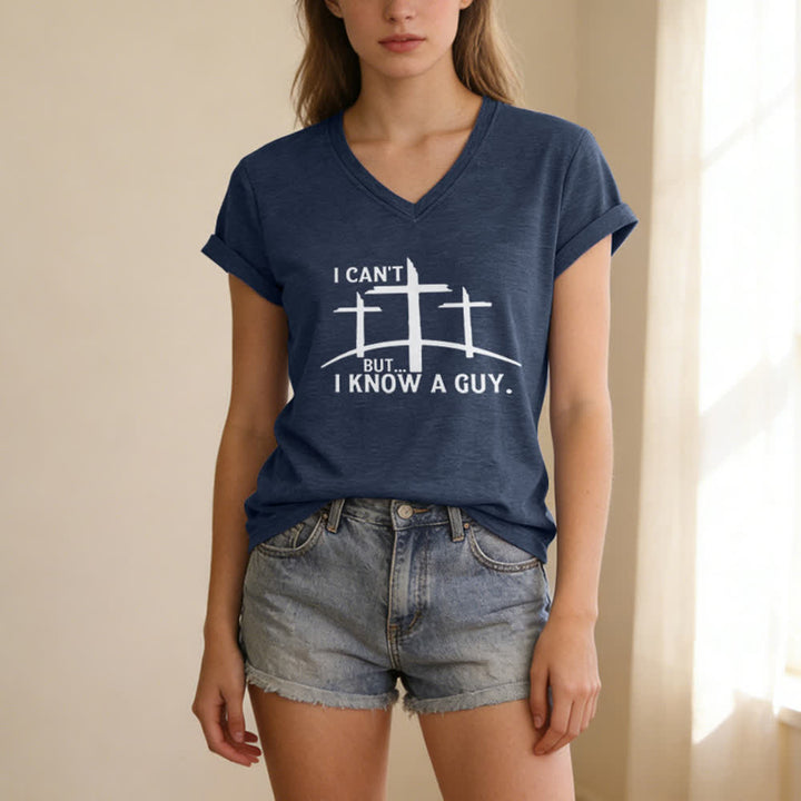 Christianartworkshop I Can't But I Know A Guy Print V-Neck T-shirt - image 17