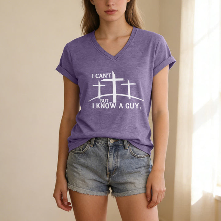 Christianartworkshop I Can't But I Know A Guy Print V-Neck T-shirt - image 25