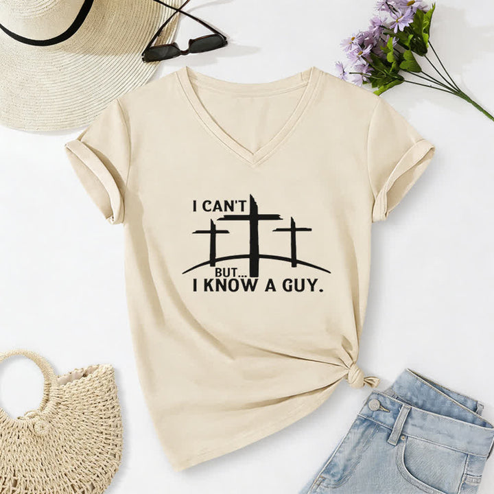Christianartworkshop I Can't But I Know A Guy Print V-Neck T-shirt - Beige - 2XL - image 8