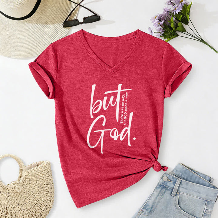 Christianartworkshop Women's Faith Christian But God Bible Verse Print V-Neck T-shirt - Red - 2XL - image 20