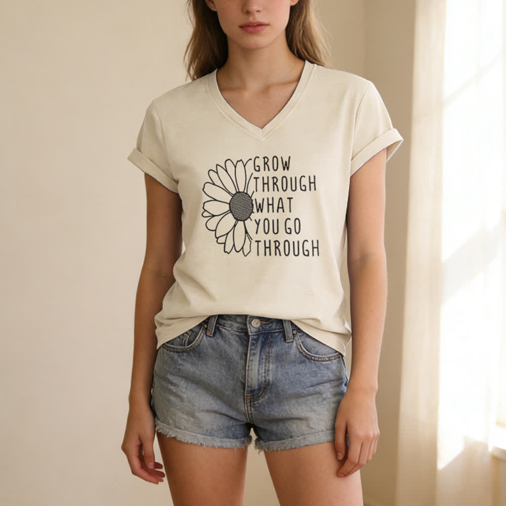 ChristianartworkshopWomen's Grow Through What You Go Through Print V-Neck T-shirt - image 9