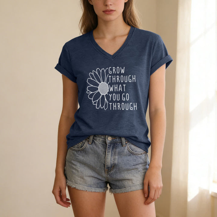 ChristianartworkshopWomen's Grow Through What You Go Through Print V-Neck T-shirt - image 17