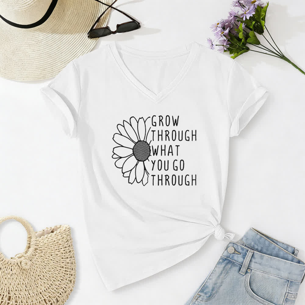 ChristianartworkshopWomen's Grow Through What You Go Through Print V-Neck T-shirt - White - 2XL - image 4