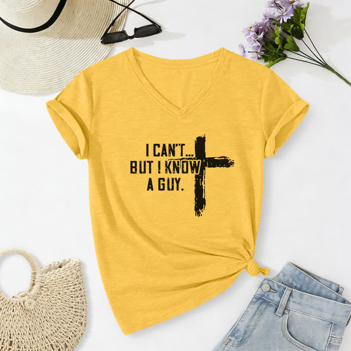 Christianartworkshop Women's I Can't But I Know A Guy Faith Print V-Neck T-shirt - Yellow - 2XL - image 8