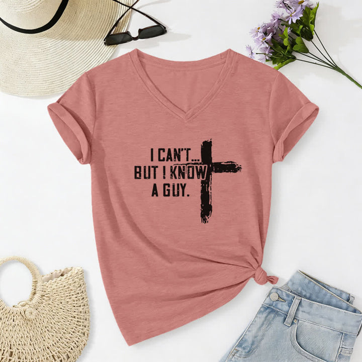 Christianartworkshop Women's I Can't But I Know A Guy Faith Print V-Neck T-shirt - Light Pink - 2XL - image 18