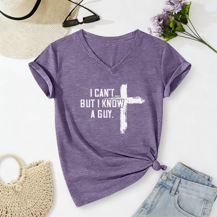 Christianartworkshop Women's I Can't But I Know A Guy Faith Print V-Neck T-shirt - Purple - 2XL - image 24