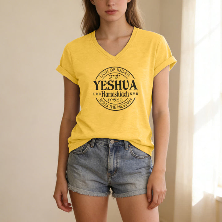 Christianartworkshop Women'S Lion Of Judah Yeshua Printed Casual V-Neck T-shirt - image 11