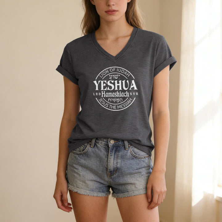 Christianartworkshop Women'S Lion Of Judah Yeshua Printed Casual V-Neck T-shirt - image 7