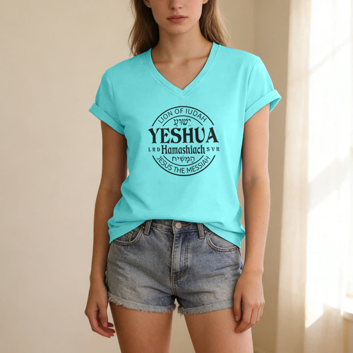 Christianartworkshop Women'S Lion Of Judah Yeshua Printed Casual V-Neck T-shirt - image 15