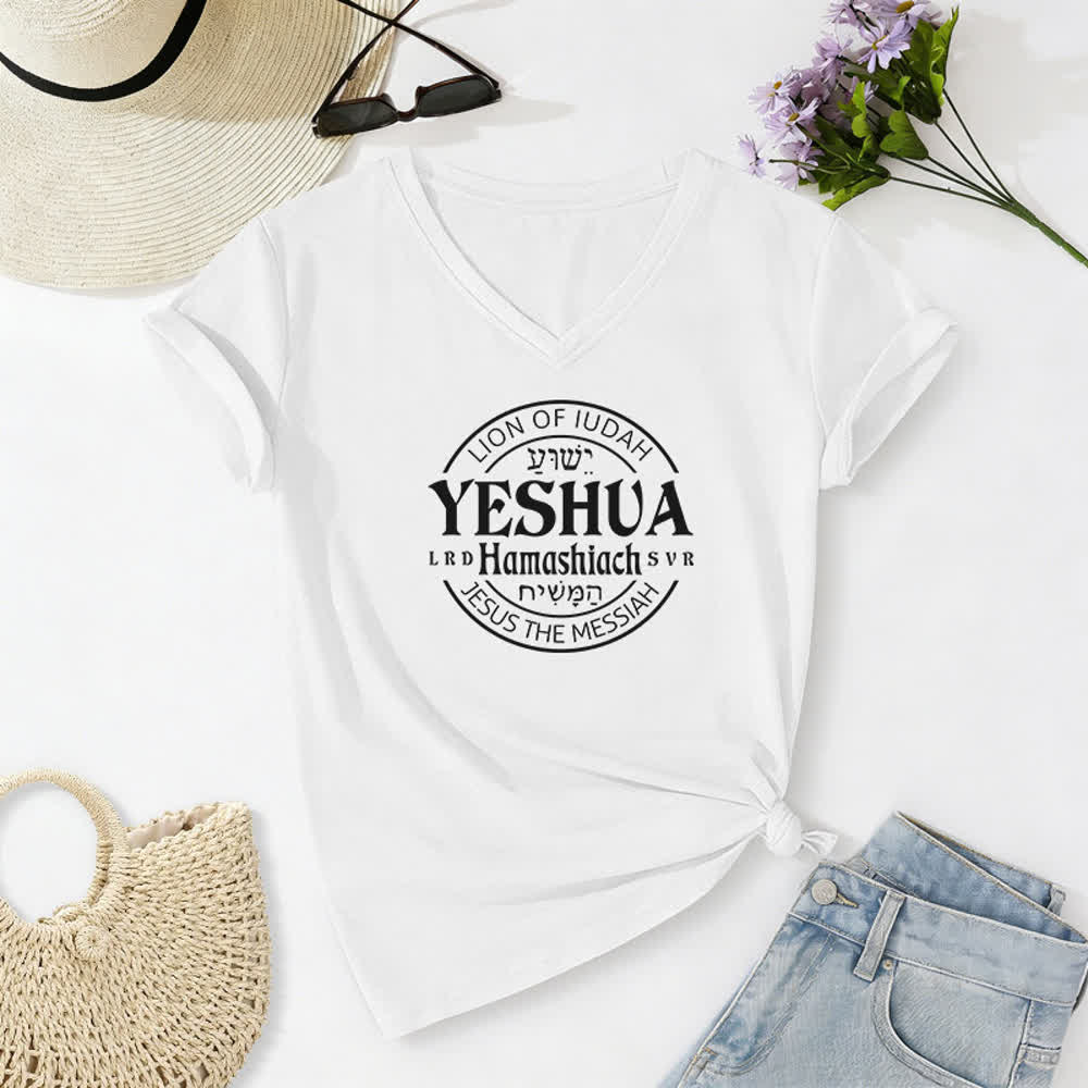 Christianartworkshop Women'S Lion Of Judah Yeshua Printed Casual V-Neck T-shirt - White - 2XL - image 4