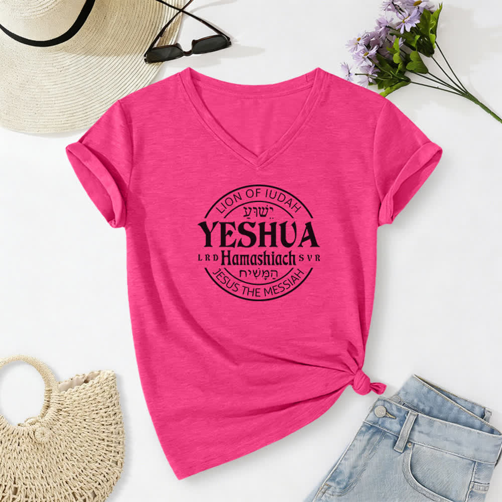 Christianartworkshop Women'S Lion Of Judah Yeshua Printed Casual V-Neck T-shirt - Rose - 2XL - image 22