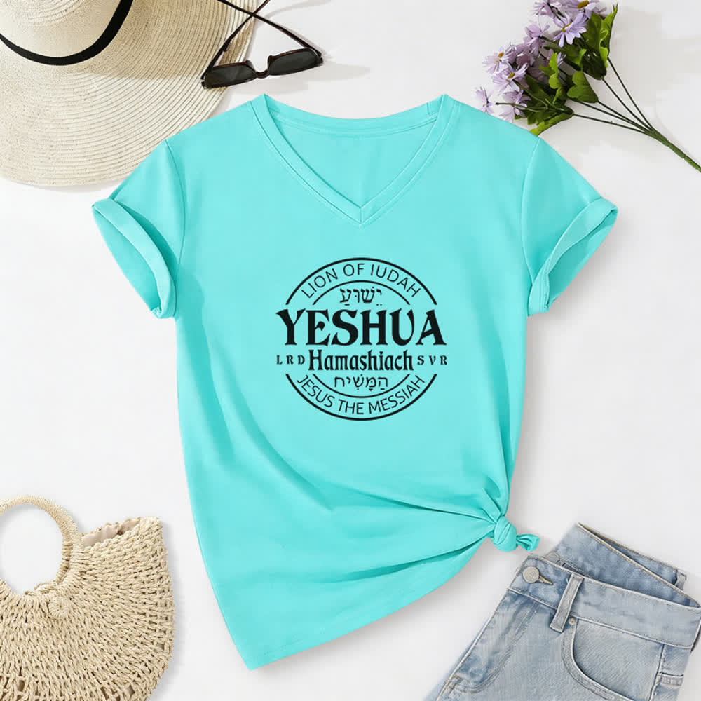 Christianartworkshop Women'S Lion Of Judah Yeshua Printed Casual V-Neck T-shirt - Sky Blue - 2XL - image 14