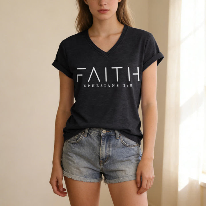 Christianartworkshop Women's Faith Printed Casual V-Neck T-shirt - image 3