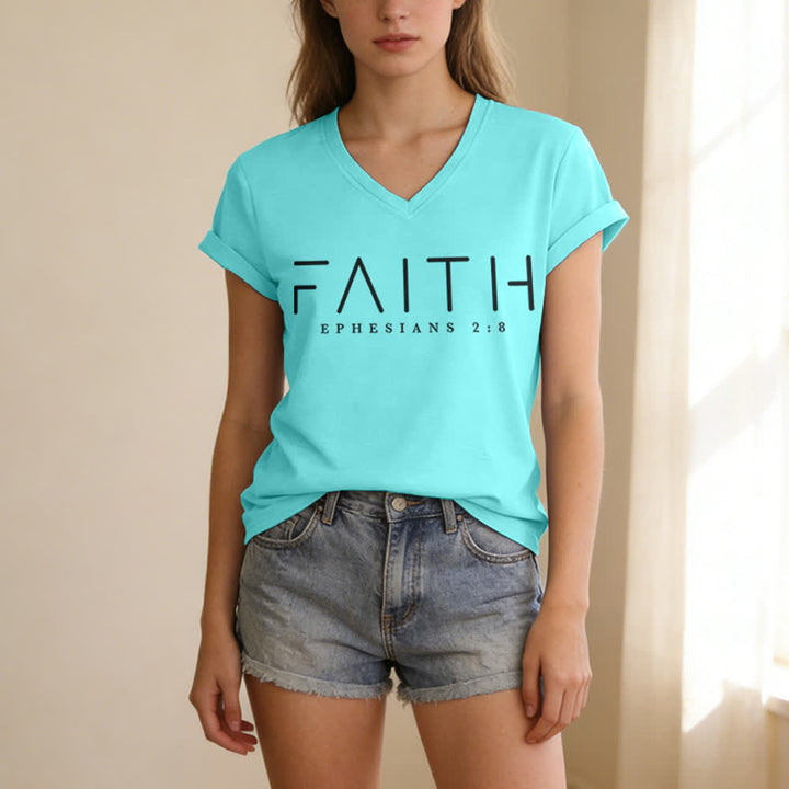 Christianartworkshop Women's Faith Printed Casual V-Neck T-shirt - image 17