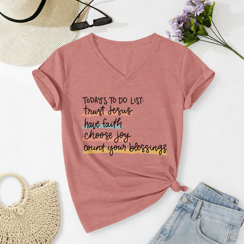 Christianartworkshop Today 's To-Do List Trust Jesus Have Faith Choose Joy Casual V-Neck T-shirt - Light Pink - 2XL - image 18