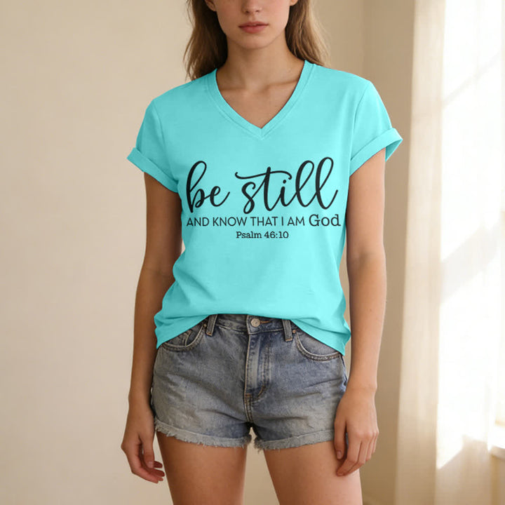 Christianartworkshop Women's Be Still And Know That I Am God Casual V-neck T-shirt - image 15