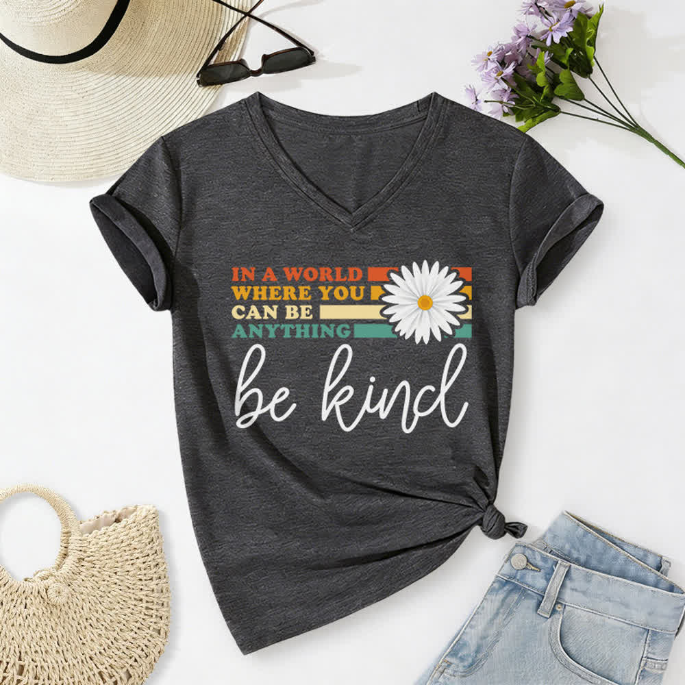 Christianartworkshop Women's In A World Where You Can Be Anything Be Kind V-neck T-shirt - Dark Grey - 2XL - image 6