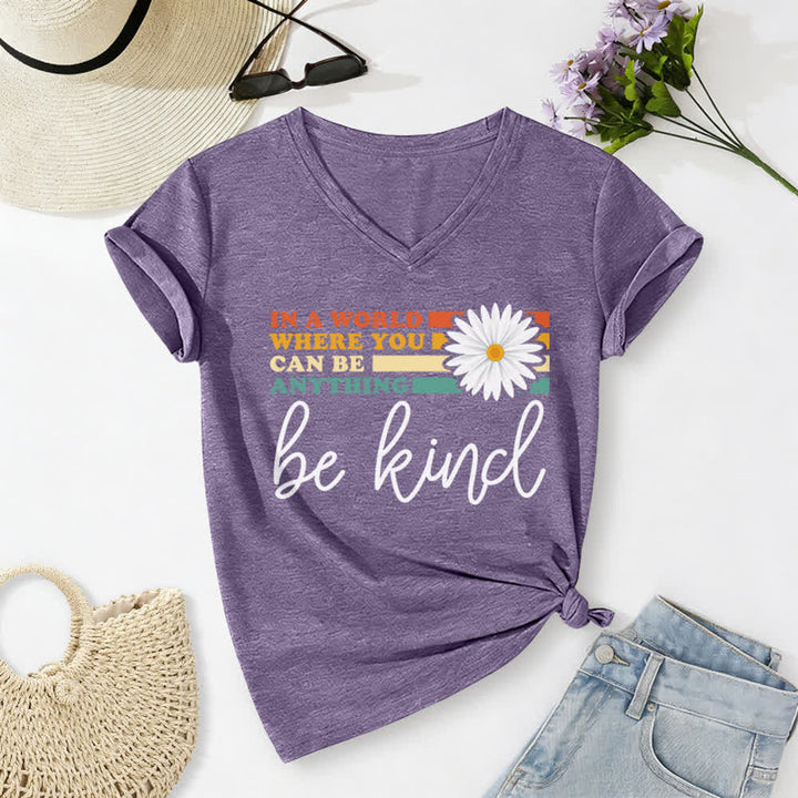 Christianartworkshop Women's In A World Where You Can Be Anything Be Kind V-neck T-shirt - Purple - 2XL - image 24