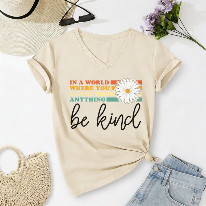Christianartworkshop Women's In A World Where You Can Be Anything Be Kind V-neck T-shirt - Beige - 2XL - image 8