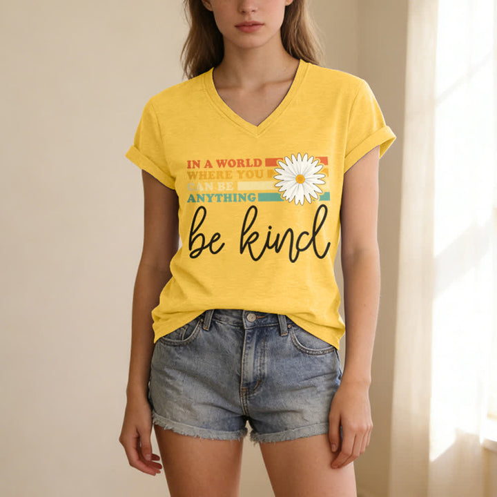 Christianartworkshop Women's In A World Where You Can Be Anything Be Kind V-neck T-shirt - image 11