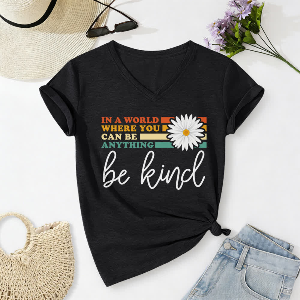 Christianartworkshop Women's In A World Where You Can Be Anything Be Kind V-neck T-shirt - Black - 2XL - image 2