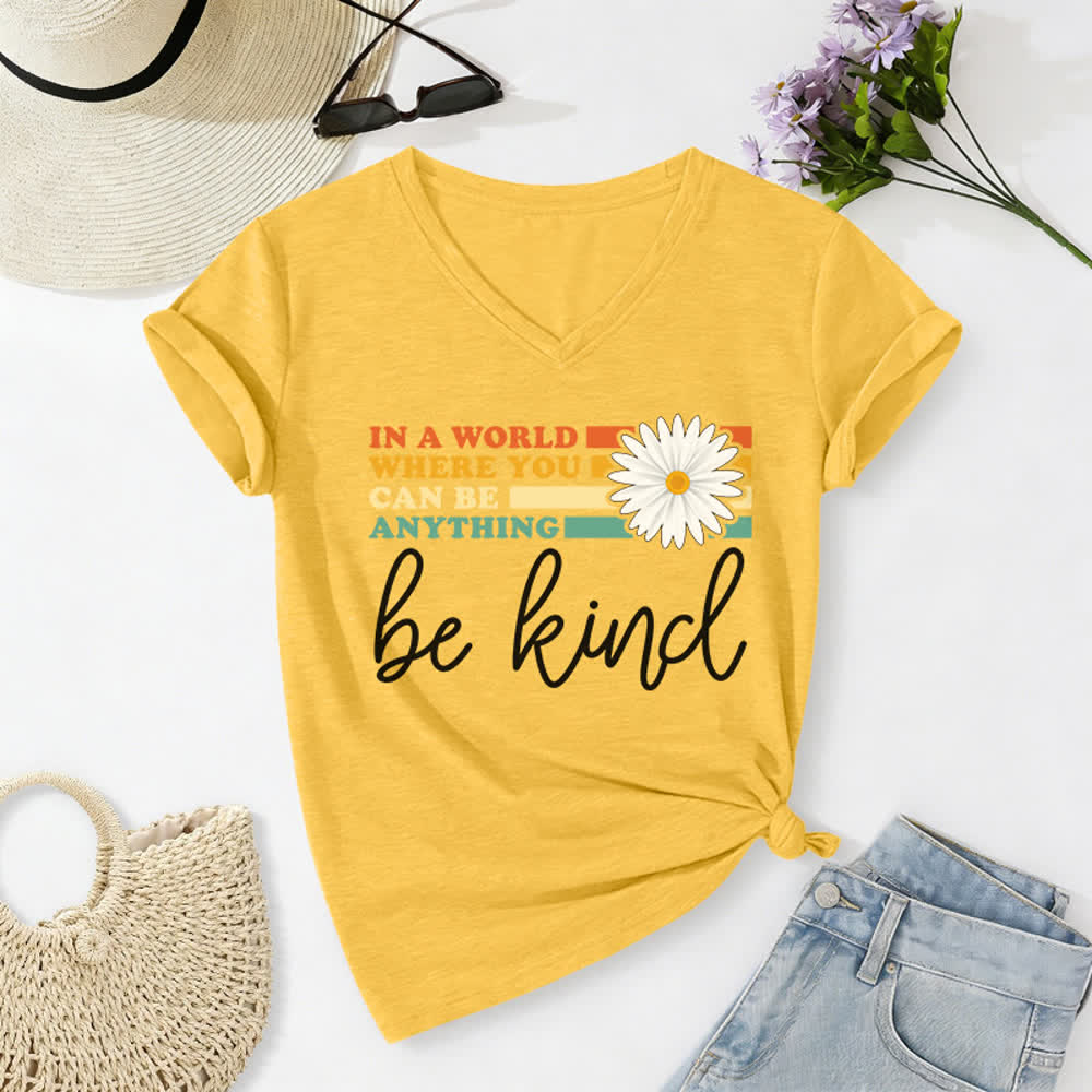 Christianartworkshop Women's In A World Where You Can Be Anything Be Kind V-neck T-shirt - Yellow - 2XL - image 10