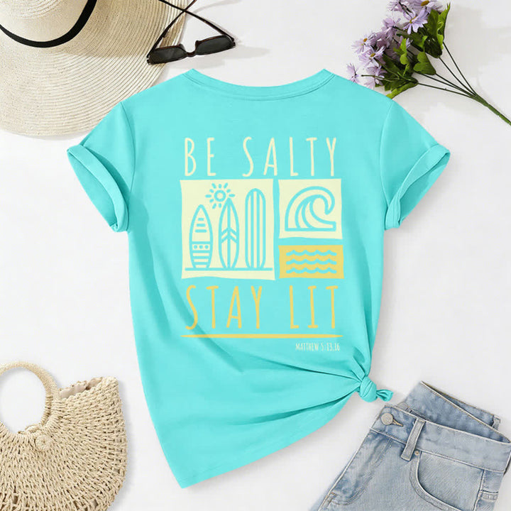 Christianartworkshop Women's Be Salty Stay Lit Printed Casual V-neck T-shirt - image 41