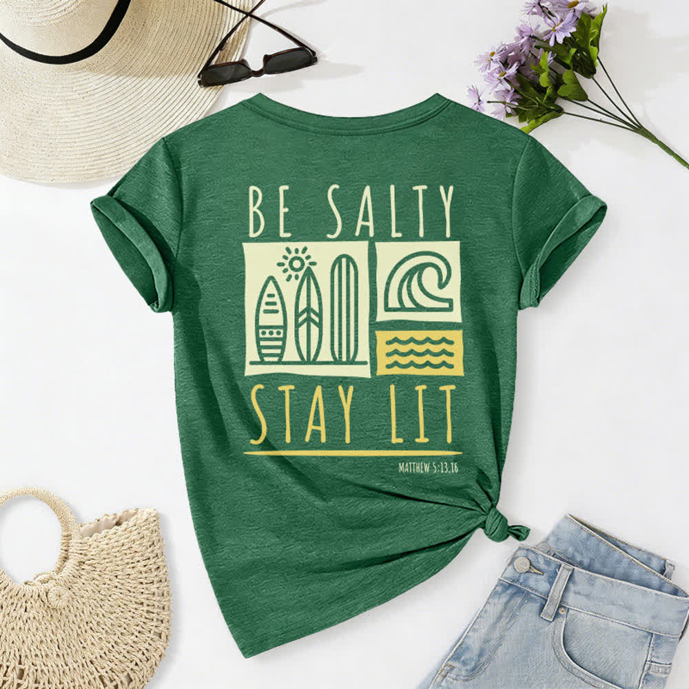 Christianartworkshop Women's Be Salty Stay Lit Printed Casual V-neck T-shirt - image 36