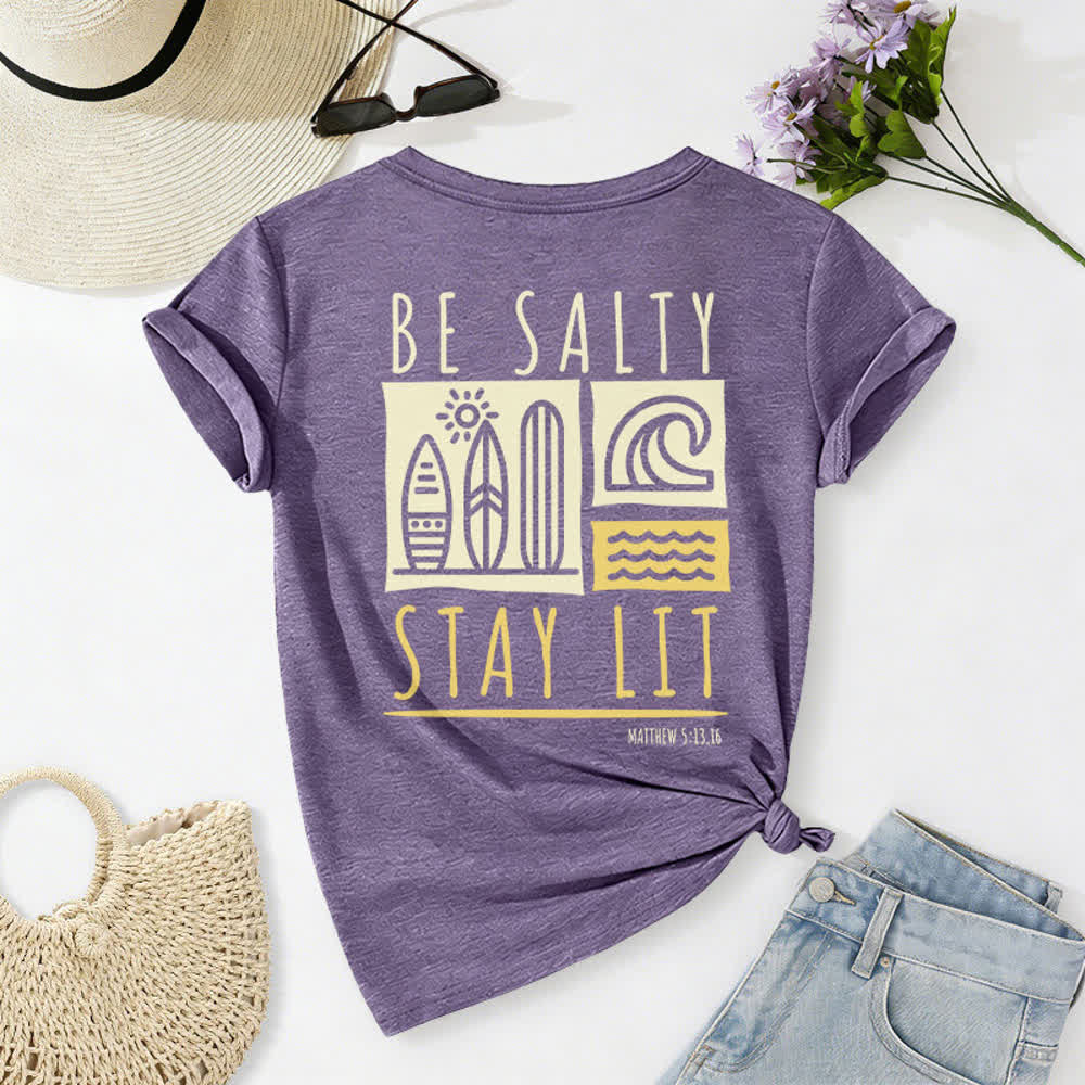 Christianartworkshop Women's Be Salty Stay Lit Printed Casual V-neck T-shirt - image 61