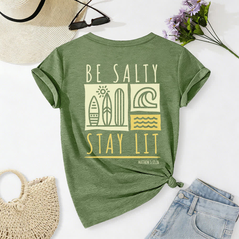 Christianartworkshop Women's Be Salty Stay Lit Printed Casual V-neck T-shirt - image 31