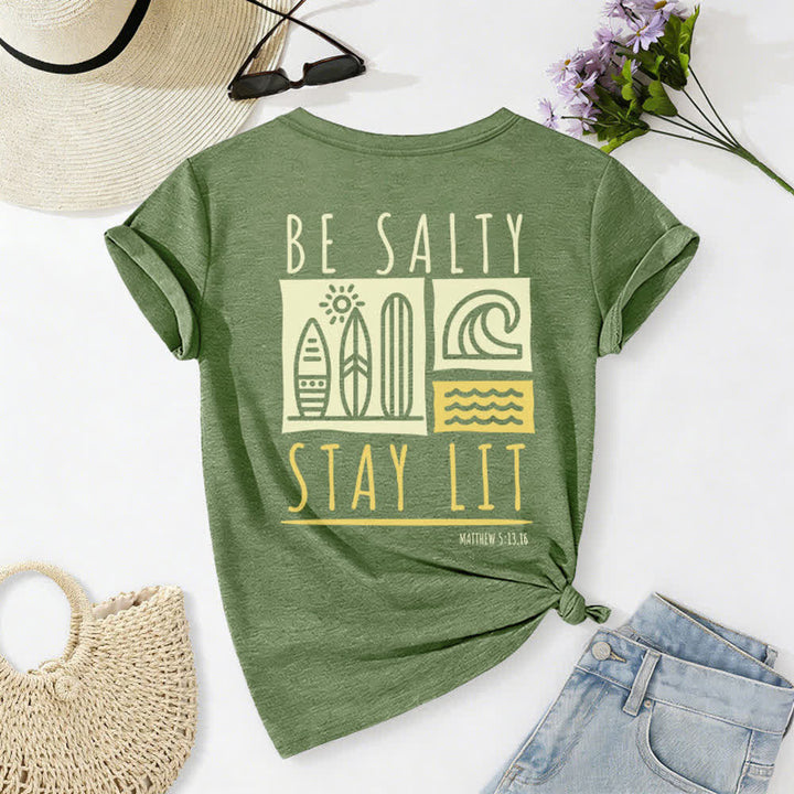 Christianartworkshop Women's Be Salty Stay Lit Printed Casual V-neck T-shirt - image 31