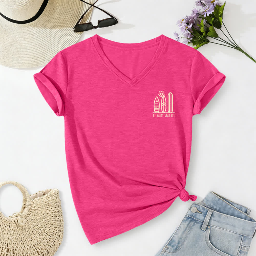 Christianartworkshop Women's Be Salty Stay Lit Printed Casual V-neck T-shirt - image 57