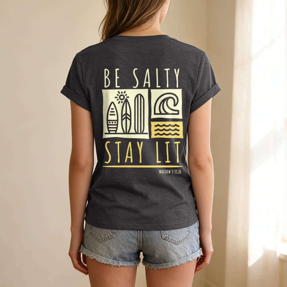 Christianartworkshop Women's Be Salty Stay Lit Printed Casual V-neck T-shirt - image 18