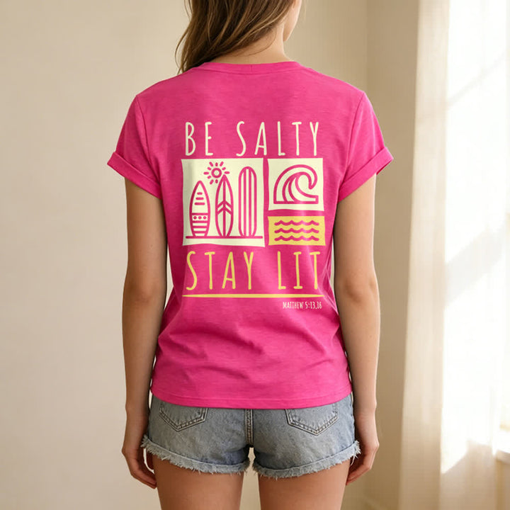 Christianartworkshop Women's Be Salty Stay Lit Printed Casual V-neck T-shirt - image 58