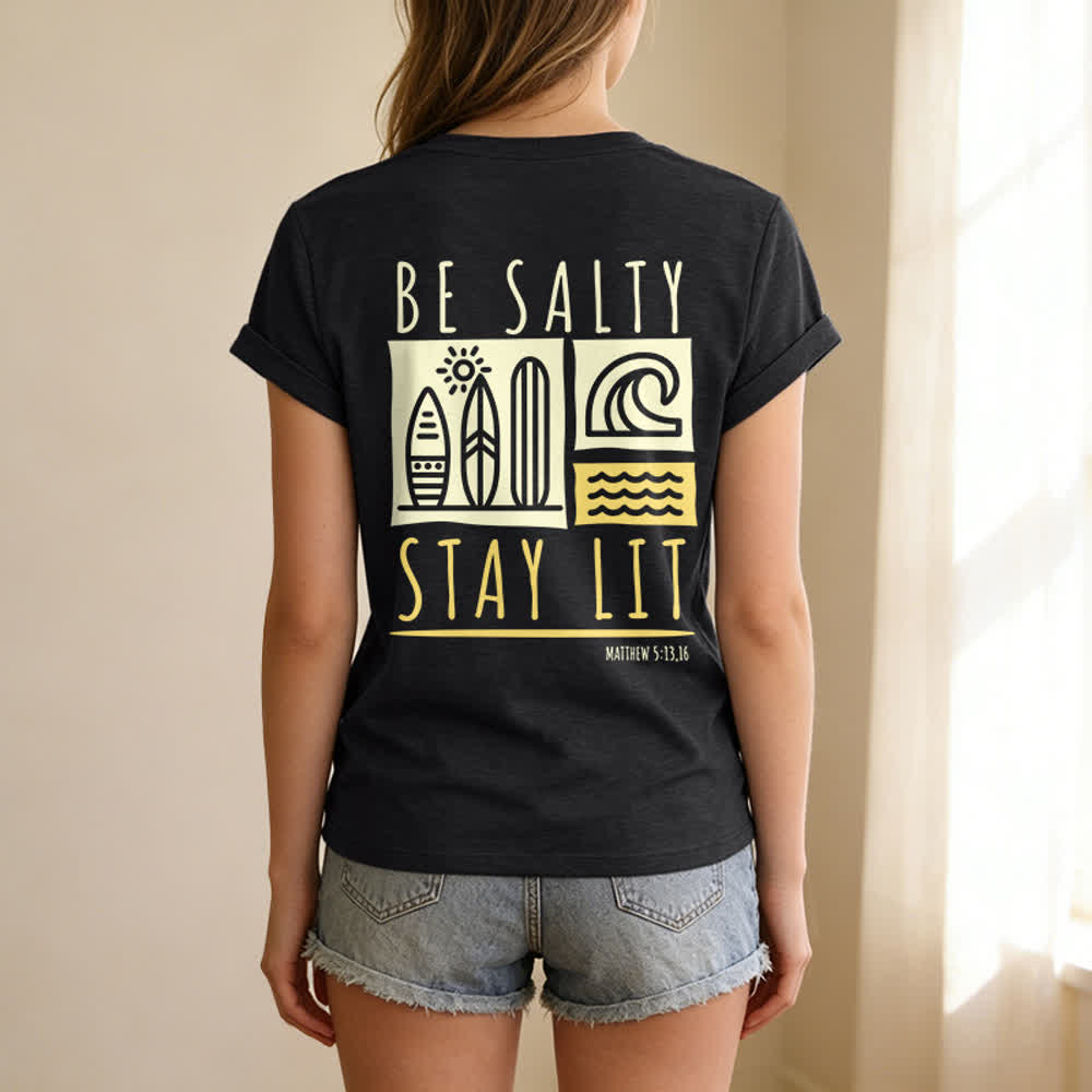 Christianartworkshop Women's Be Salty Stay Lit Printed Casual V-neck T-shirt - image 8