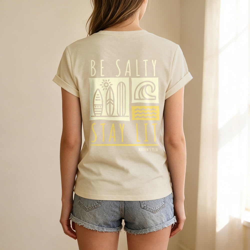 Christianartworkshop Women's Be Salty Stay Lit Printed Casual V-neck T-shirt - image 23