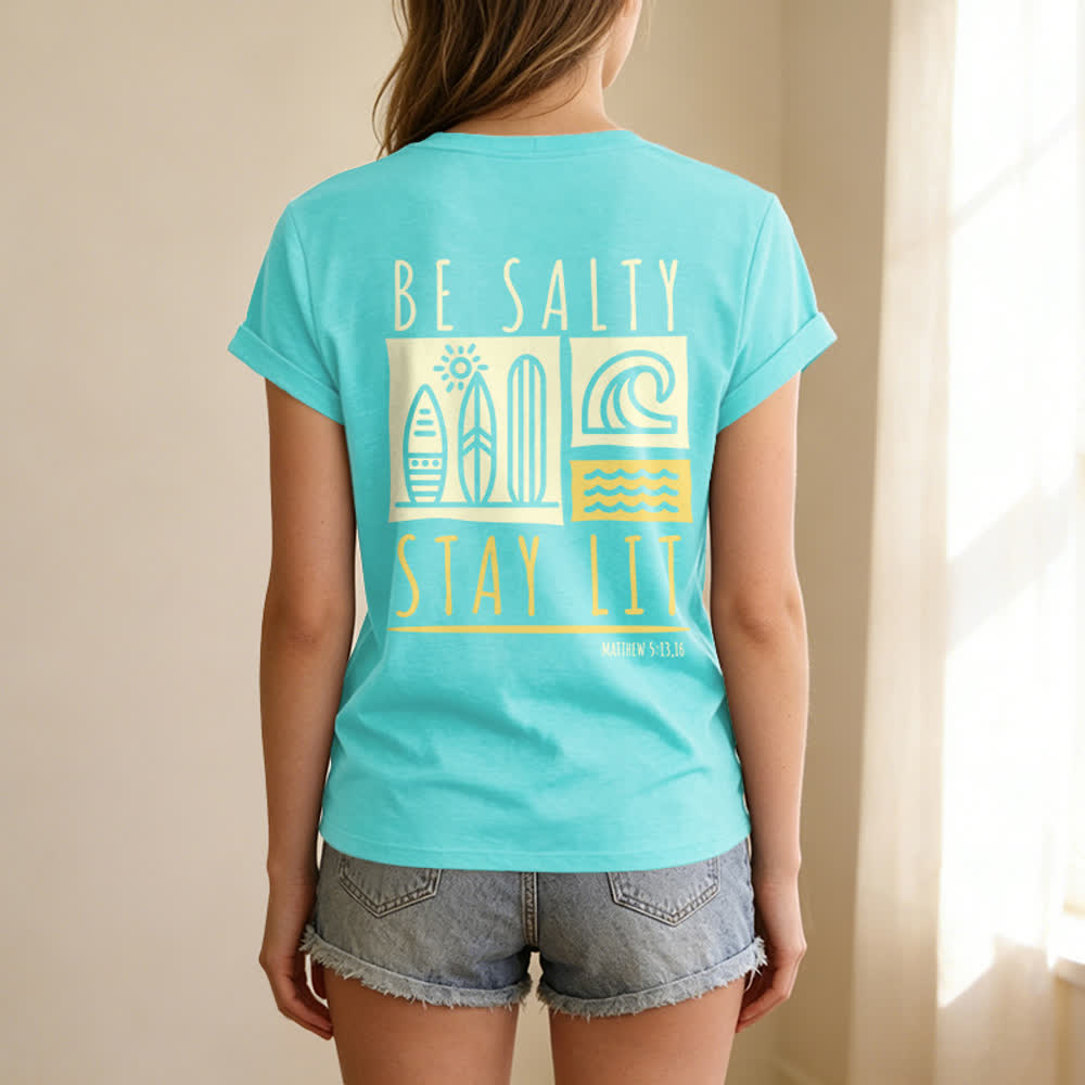 Christianartworkshop Women's Be Salty Stay Lit Printed Casual V-neck T-shirt - image 43