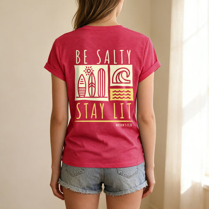 Christianartworkshop Women's Be Salty Stay Lit Printed Casual V-neck T-shirt - image 53
