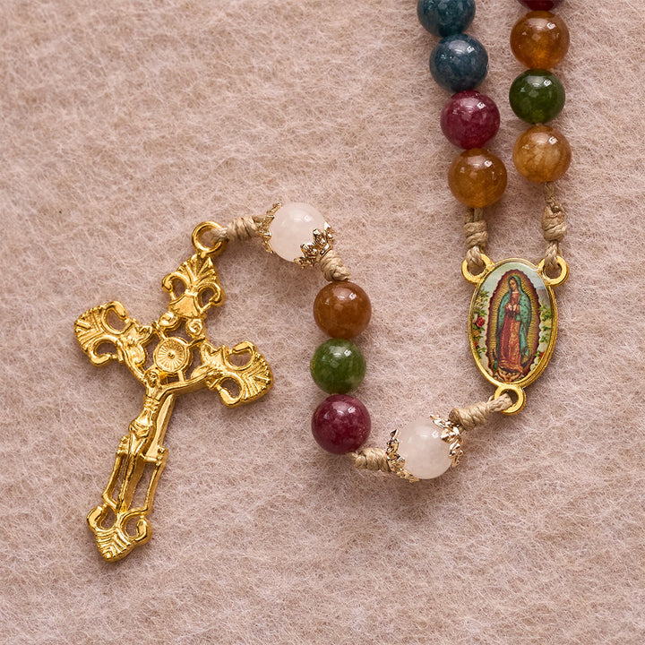 Christianartworkshop Colorful Tourmaline Beads Rosary with Square Divine Mercy and Golden Crucifix - image 10