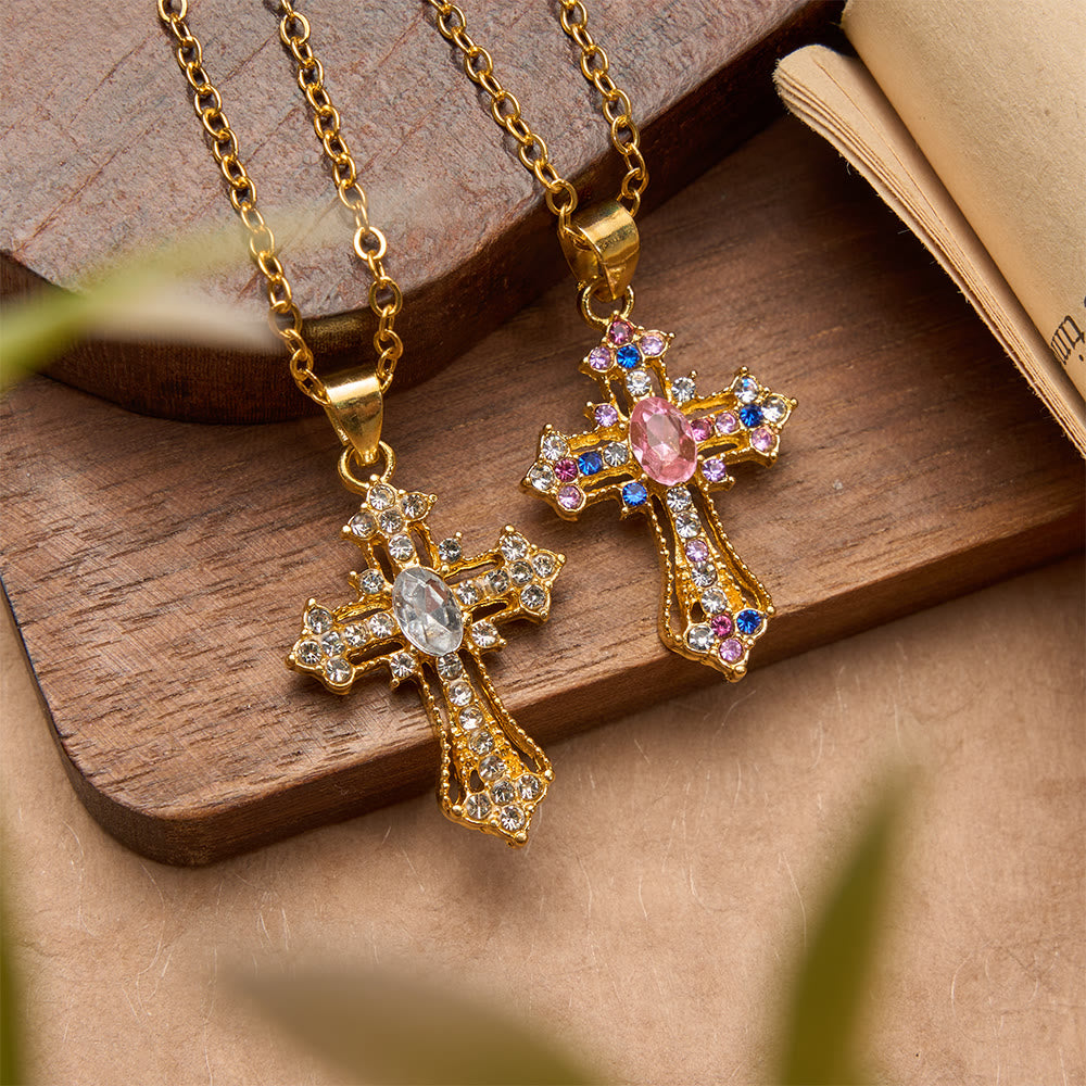 Christianartworkshop Ornate Multi-Color Zircon Cross Pendant Necklace: A Symbol of Vibrant Faith and Divine Light - image 0