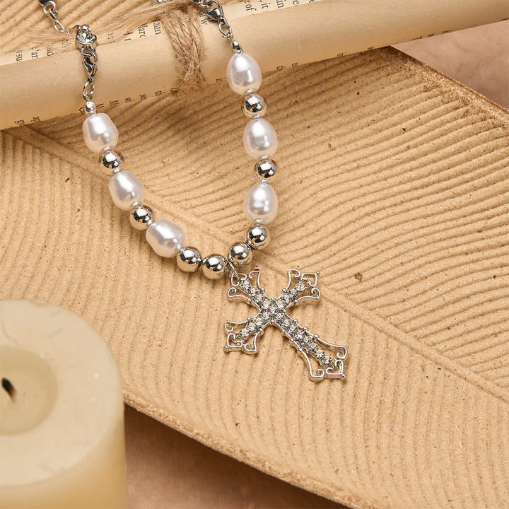 Christianartworkshop Baroque Pearl & Zircon Gothic Cross Necklace: A Symbol of Faith and Romantic Devotion - image 3