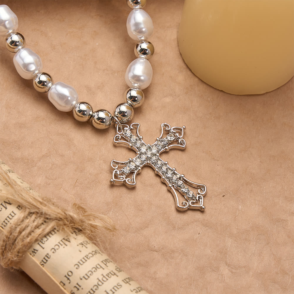 Christianartworkshop Baroque Pearl & Zircon Gothic Cross Necklace: A Symbol of Faith and Romantic Devotion - image 2