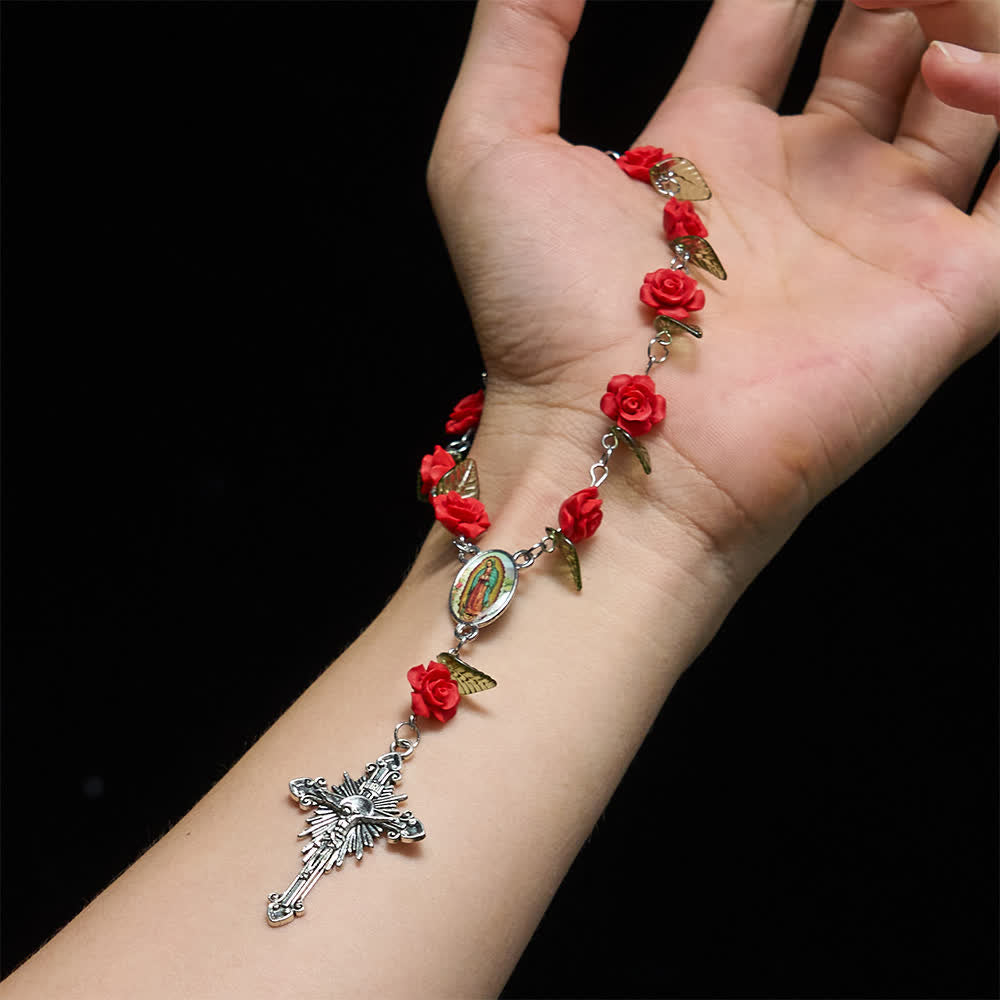 Christianartworkshop Sacred Red Rose Pocket Rosary with Our Lady's Floral Devotion - image 1