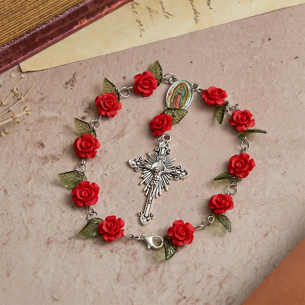 Christianartworkshop Sacred Red Rose Pocket Rosary with Our Lady's Floral Devotion - image 4