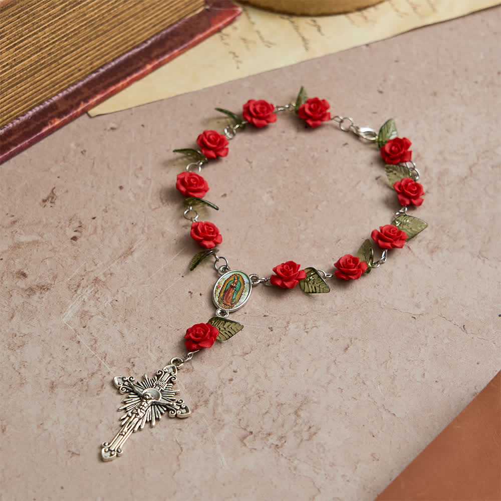 Christianartworkshop Sacred Red Rose Pocket Rosary with Our Lady's Floral Devotion - image 3